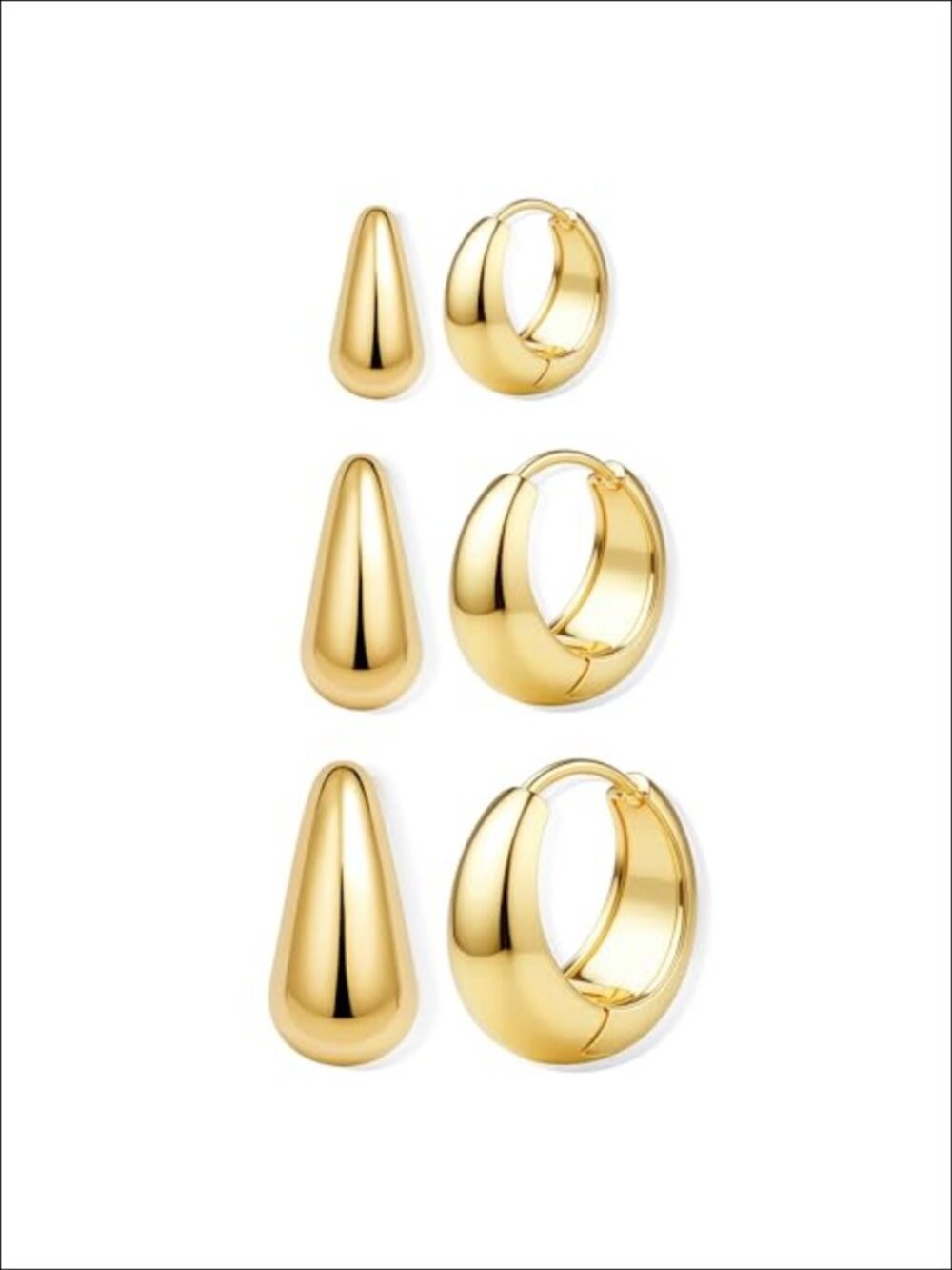 3 Pairs 14K Gold Plated Hoop Earrings Set Small Chunky Huggie Hypoallergenic